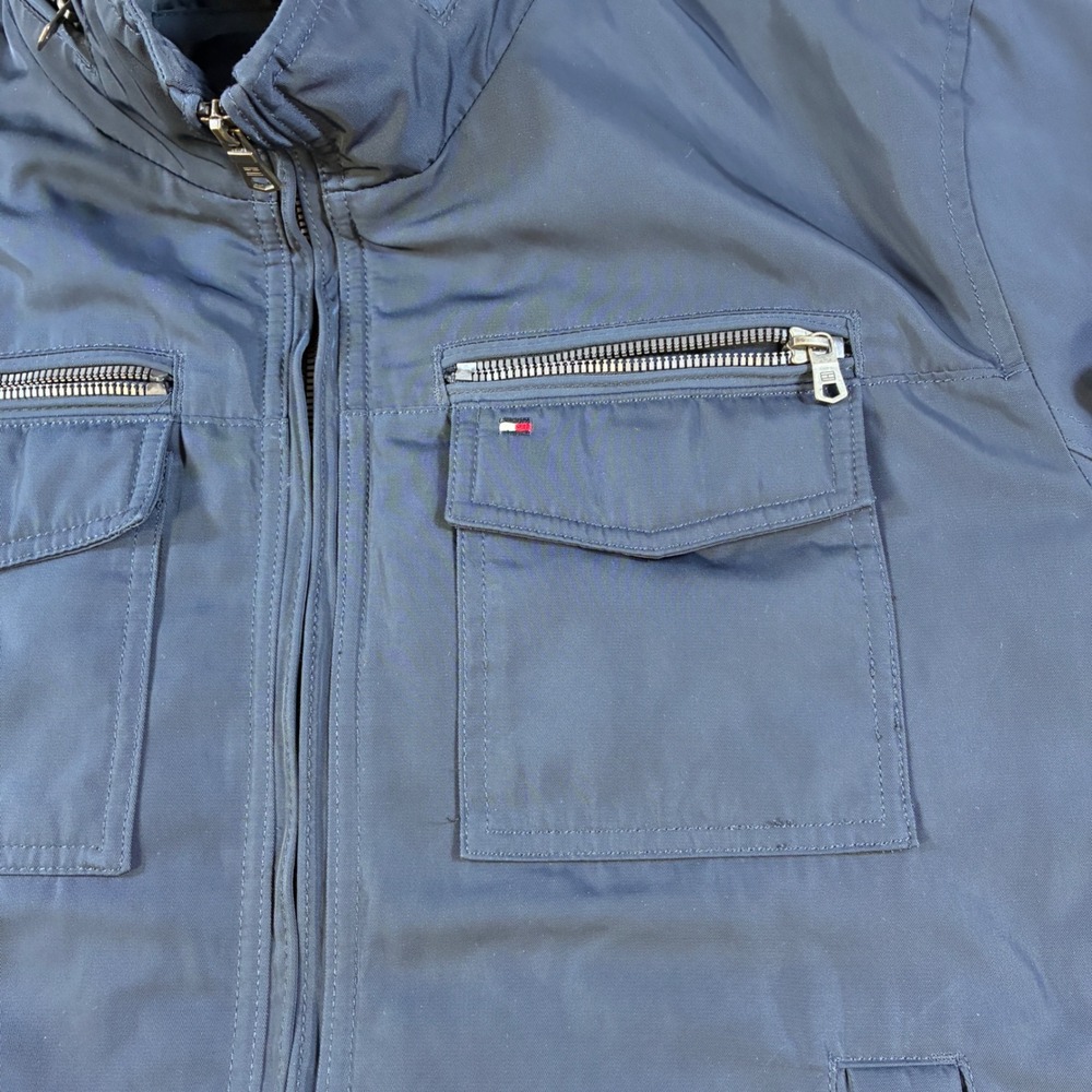 Tommy Hilfiger Jacket Mens XL Navy Blue Hooded Bomber Puffer Full Zip Heavy Coat - Picture 6 of 13